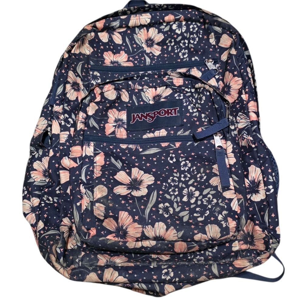 Jansport Navy and Pink Floral Backpack